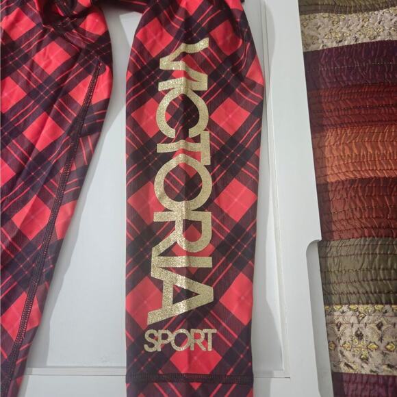 Victoria's Secret Plaid Leggings High Elastic Waist Pink Black Size Medium - Picture 2 of 3